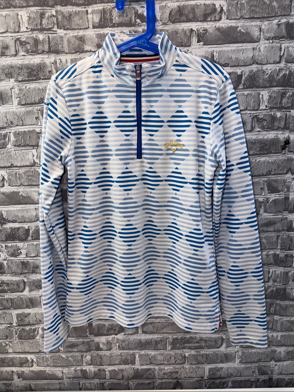 Boy's Callaway White & Blue‎ Patterned Quarter-Zip Pullover
